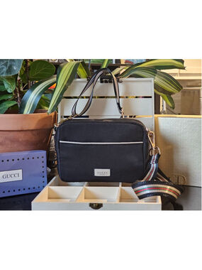 Gucci Nylon Black Zip Clutch w/Sherry Line Crossbody Strap Added NWOT